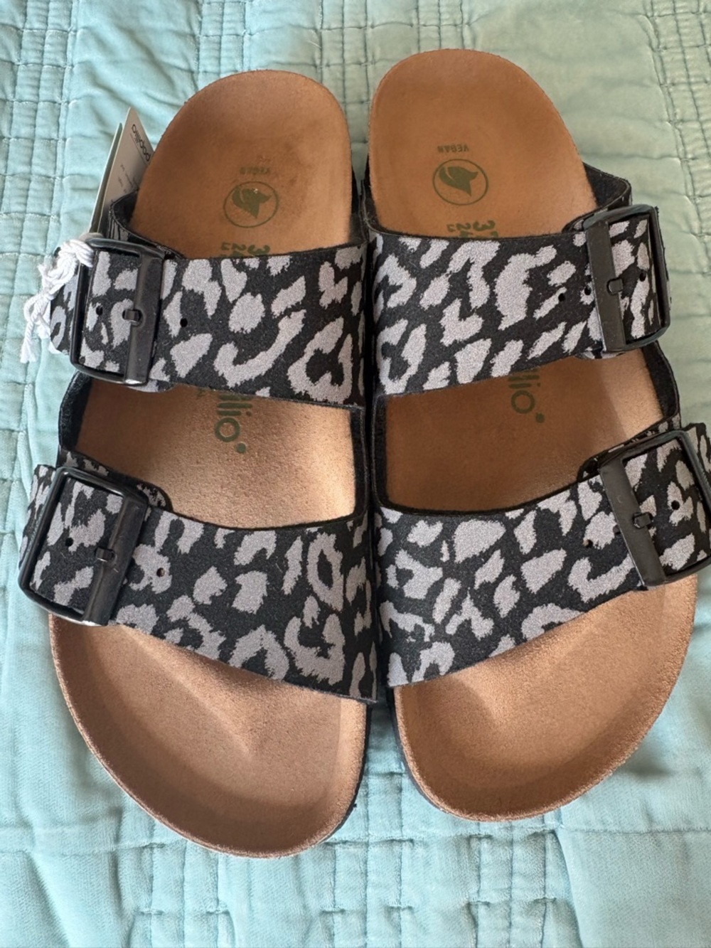 Papillio Black and White Leopard Print Platform Sandals